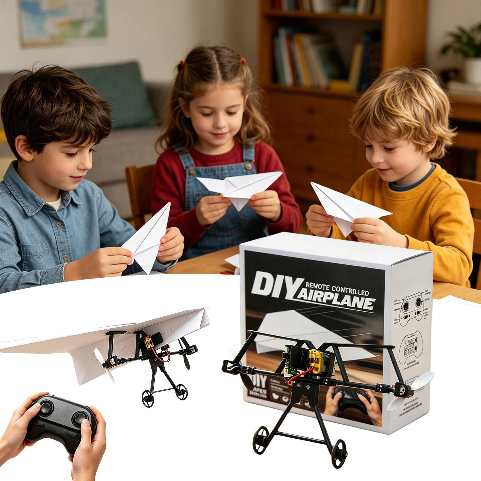 Drone Rc Aircraft - ชุดเครื่องบินกระดาษ DIY RC พร้อมไจโรกันสั่น เครื่องบินบังคับวิทยุไฟฟ้าสำหรับเด็กชายและเด็กหญิง เล่นได้ในสวนหลังบ้าน