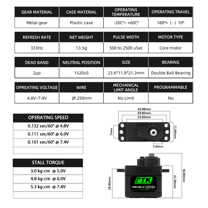 PTK 7455MG-D เซอร์โว 12g เซอร์ - Drone Rc Aircraft บทวิจารณ์และราคา